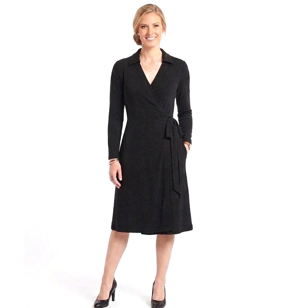 Diane von Furstenberg Wrap Dress Womens 6 Black Long Sleeve Jersey LBD Designer
